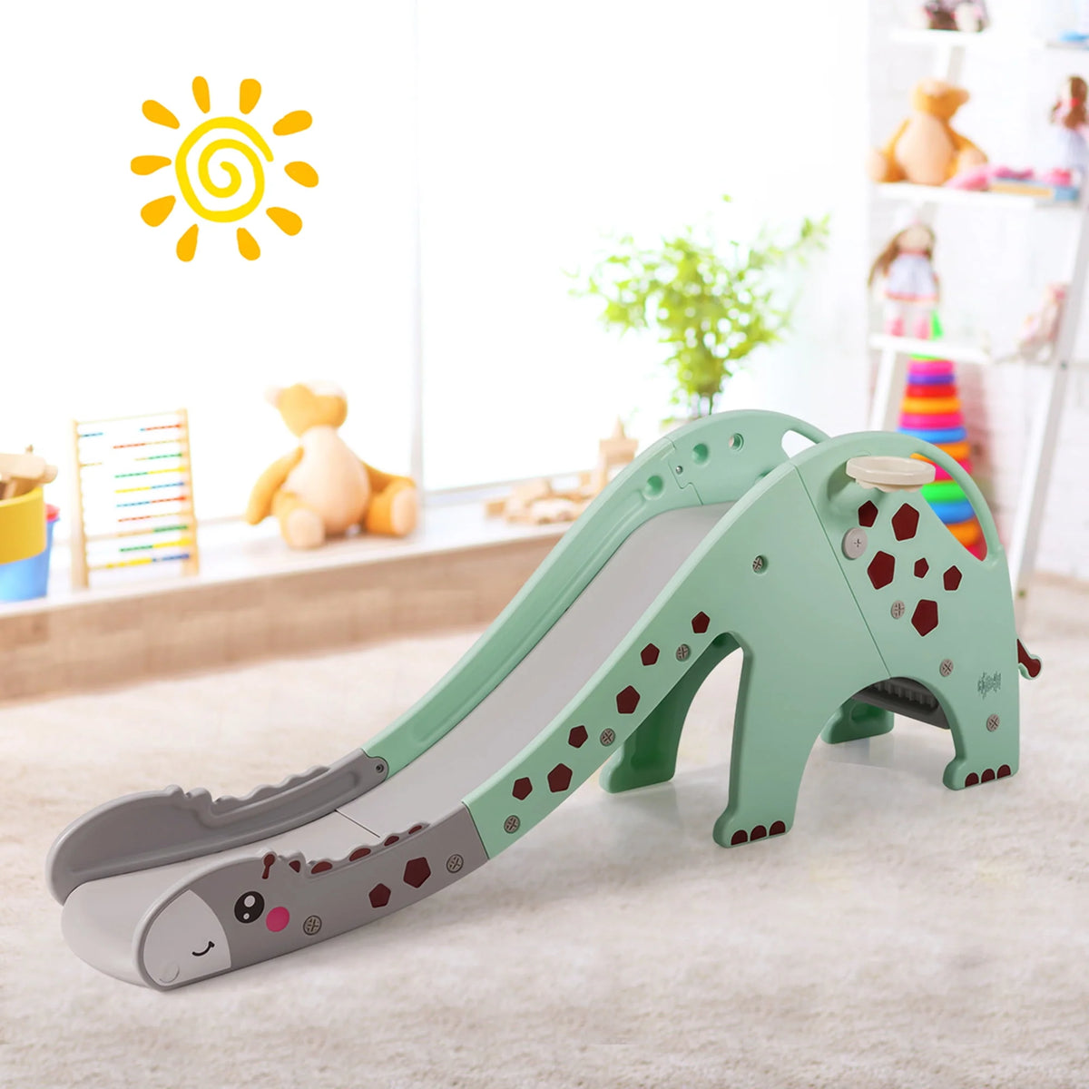 3 in 1 Kids Climber Slide Play Set with Basketball Hoop Green X226616