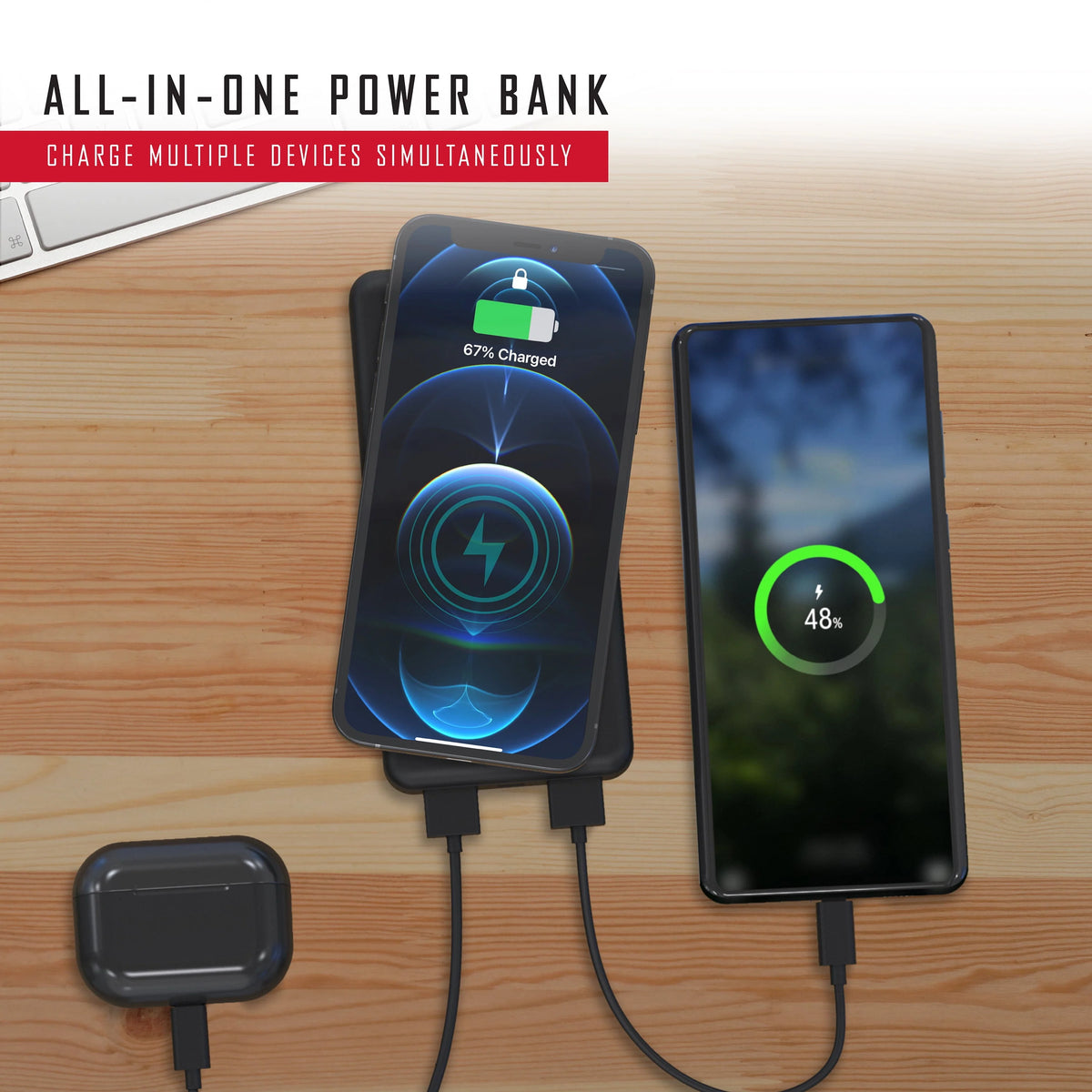 10,000mAh Portable Charger with Wireless Charging, Black K82859