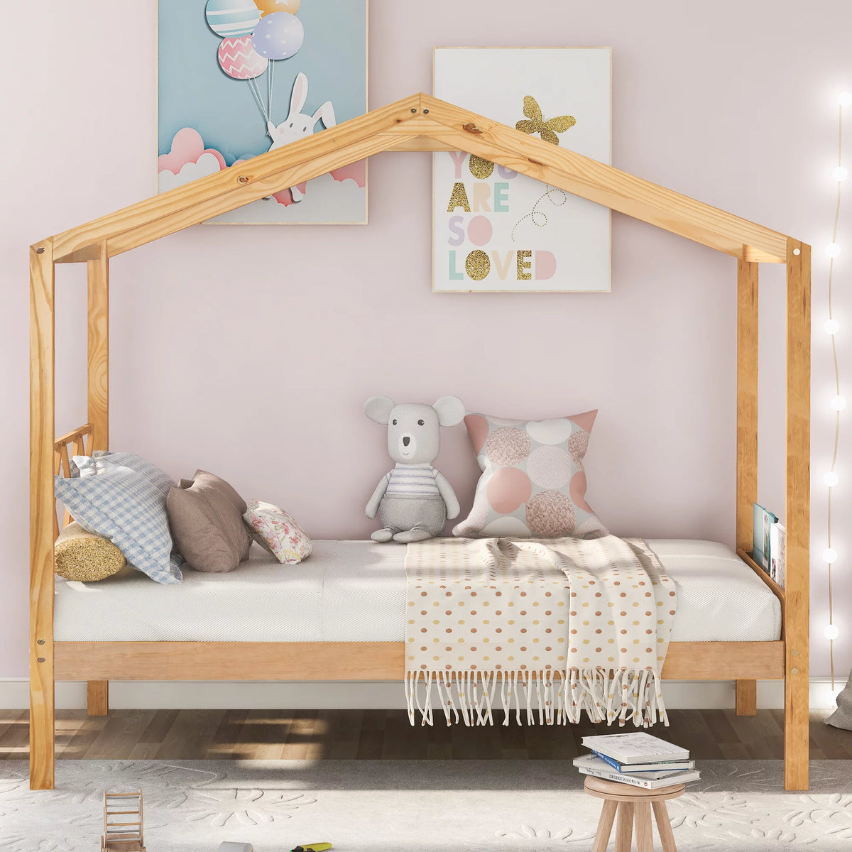 Twin Size Wood House Bed with Storage R8259