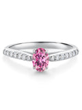 10K White Gold Pink Moissanite and White Lab Grown Diamond Engagement Ring Y59609