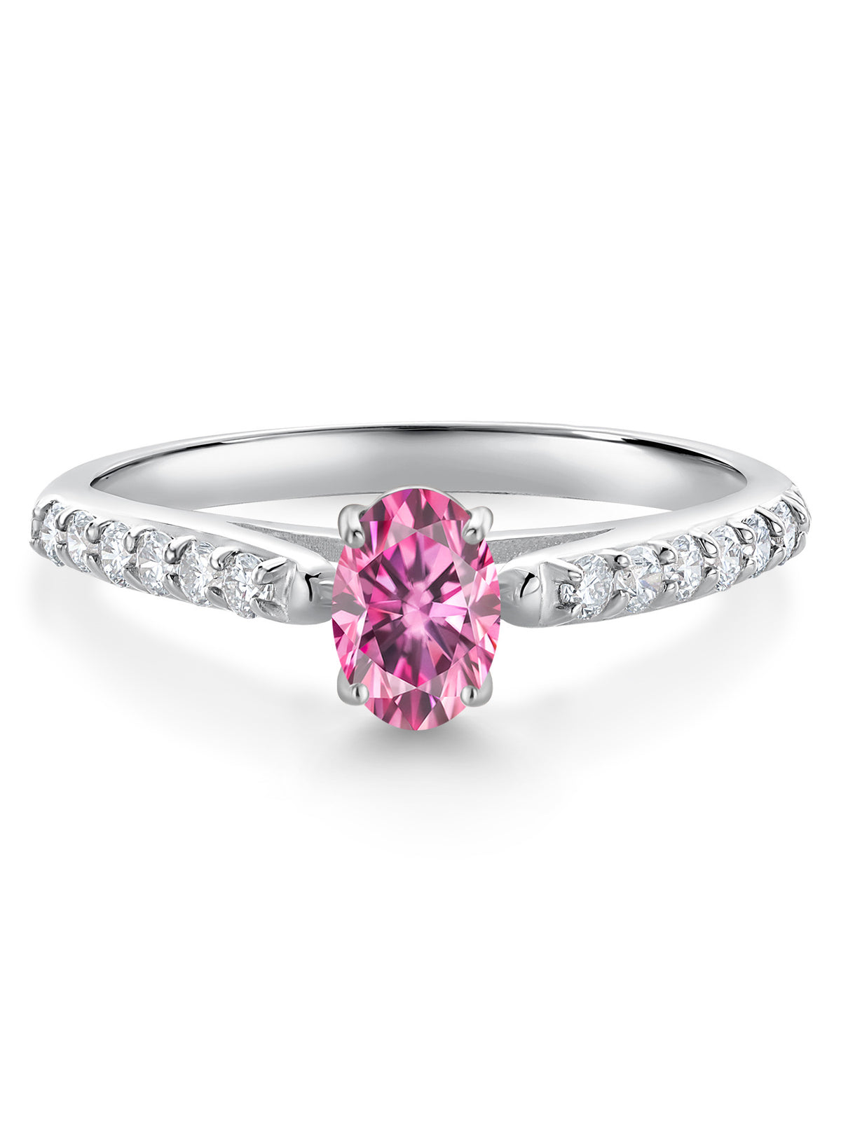 10K White Gold Pink Moissanite and White Lab Grown Diamond Engagement Ring Y59609