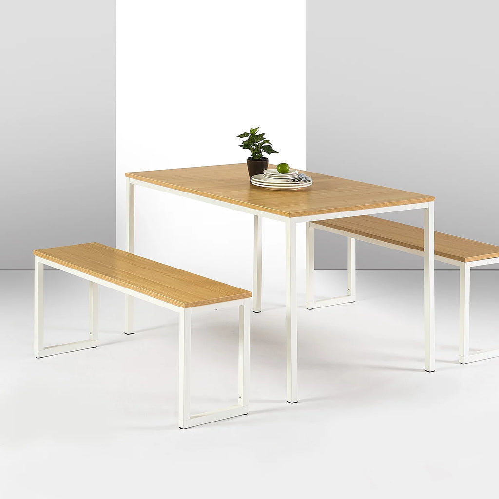 White Metal 3 Piece Dining Table with Benches X211306