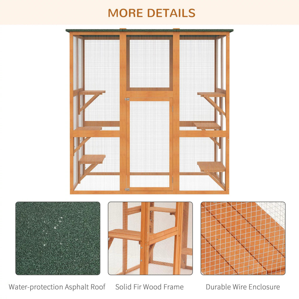 Outdoor Wooden Cat House with 6 High Ledges Y770