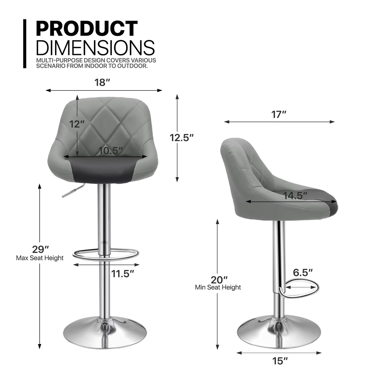 Set of 2 Height Adjustable Faux Leather Bar Stools Q2563