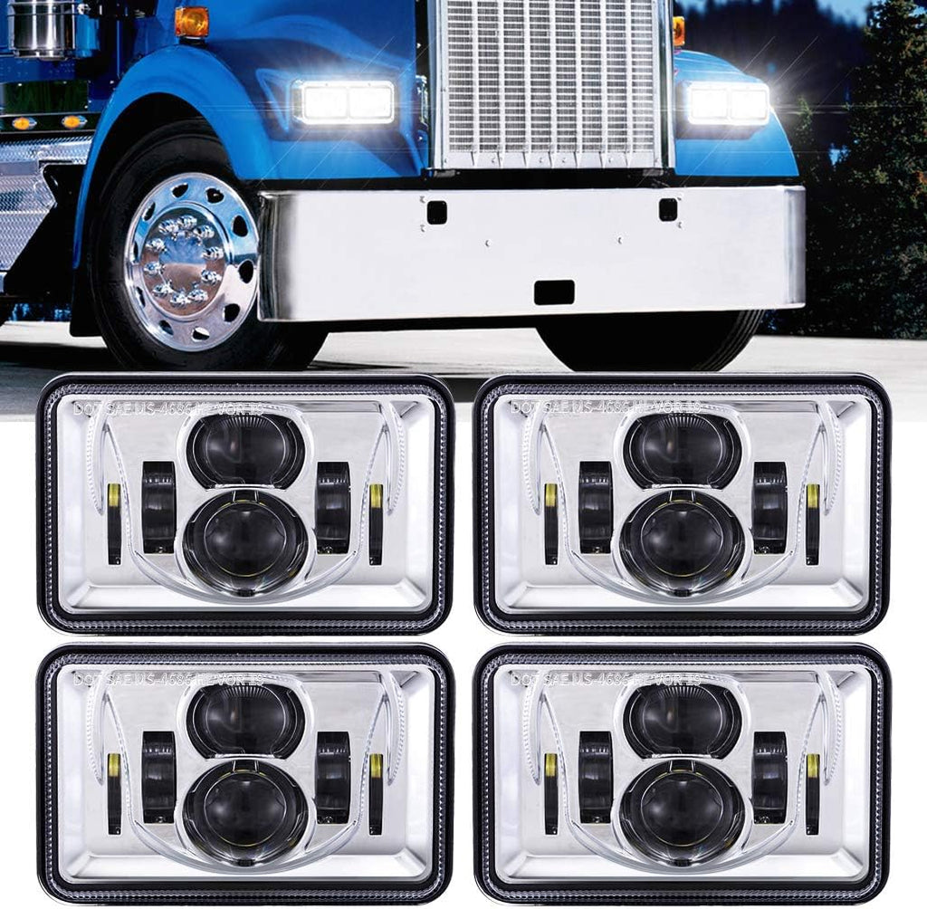 4pcs 60W Rectangular 4x6 LED Headlights Chrome Q589