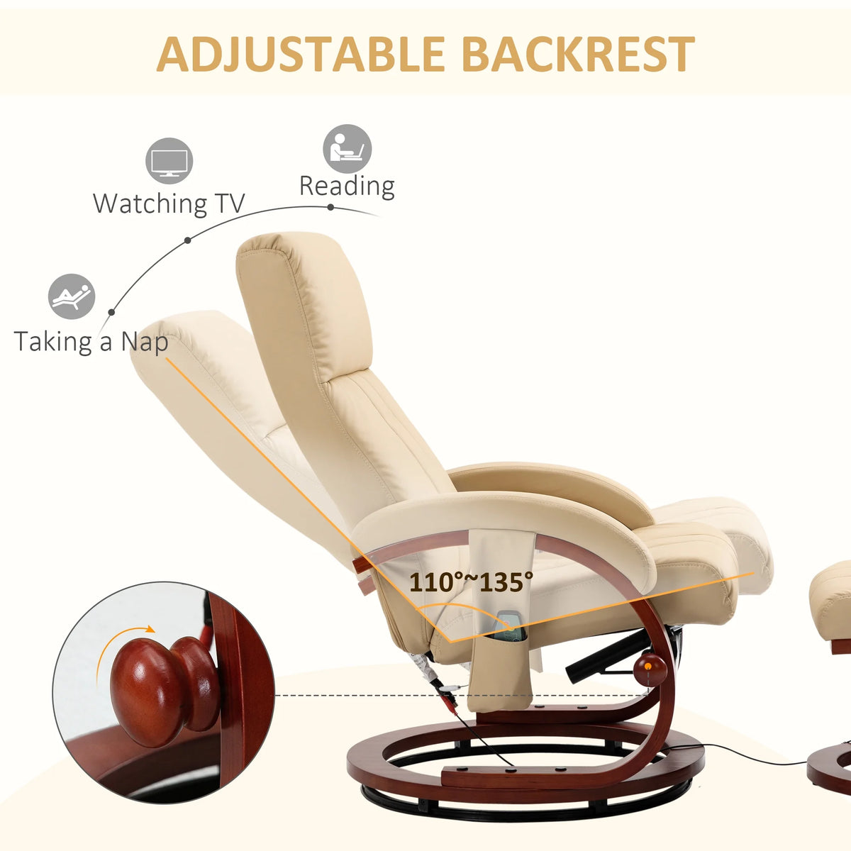 Beige Electric Faux Leather Recliner Chair with Ottoman B394