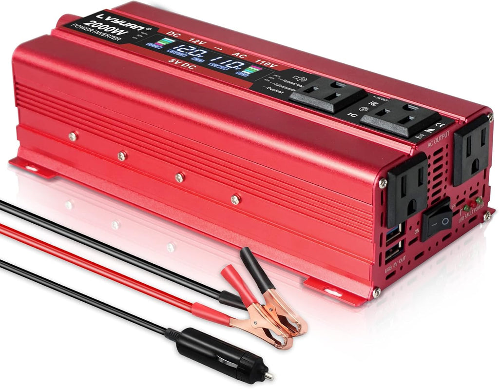 Car Power Inverter DC 12V to 110V AC Converter with LCD Display Dual AC Outlets Dual USB H270