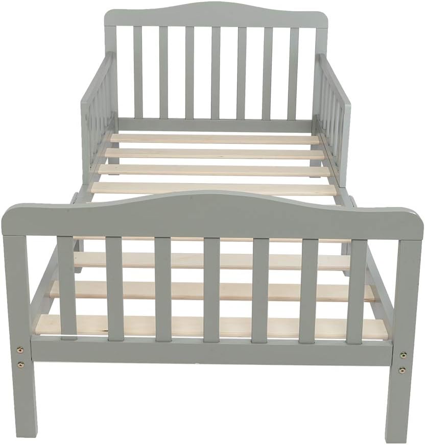 Gray Wooden Toddler Bed with Safety Guardrails B94426