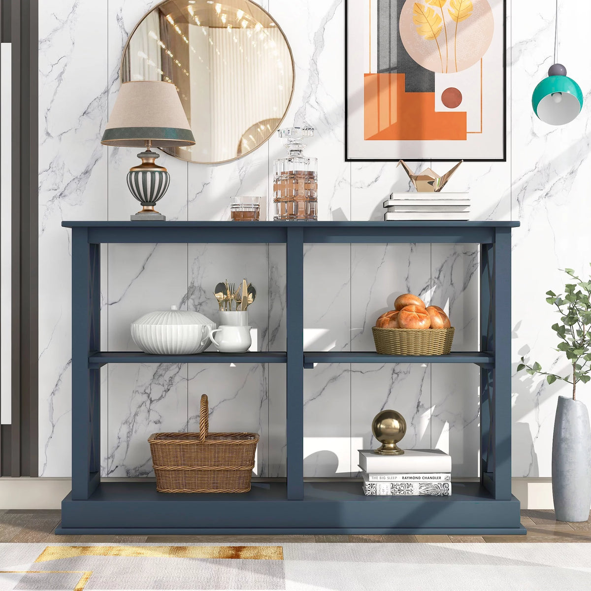 Navy Blue 3-Tier Console Table G916893