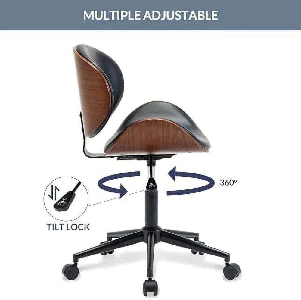 Mid-Century Modern Faux Leather Walnut Desk Chair D672056