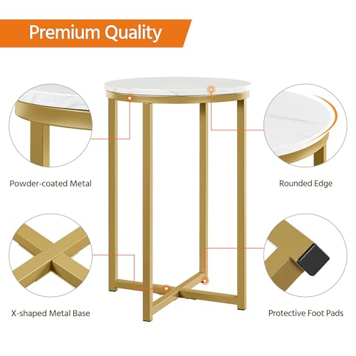 Black 16in Faux Marble Side Table with Metal Legs S734151