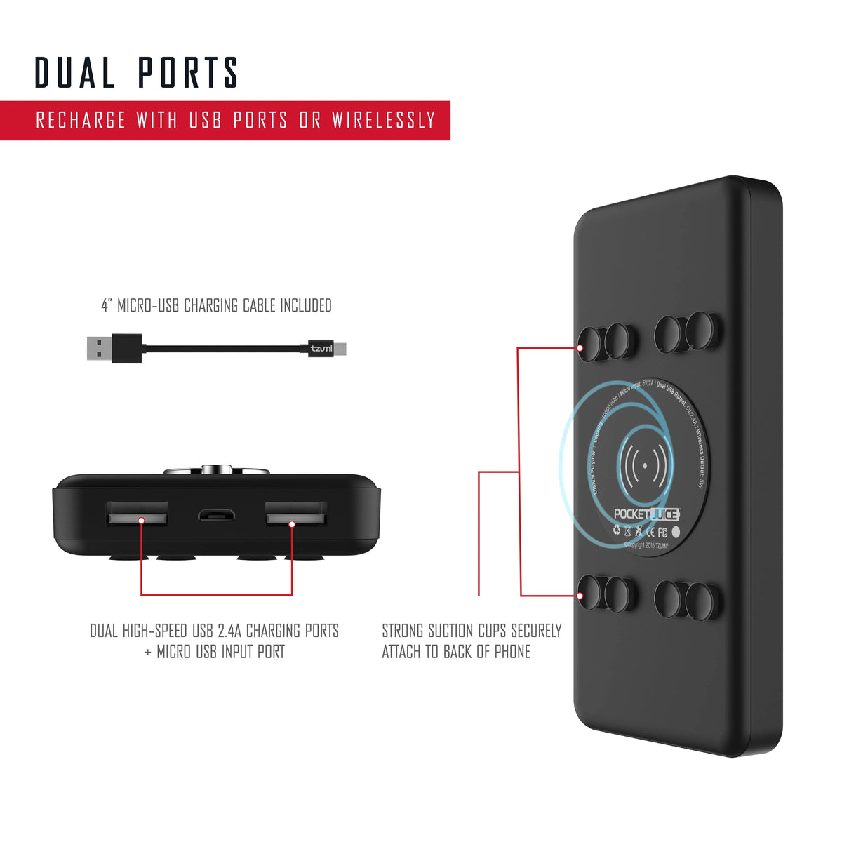 10,000mAh Portable Charger with Wireless Charging, Black K82859