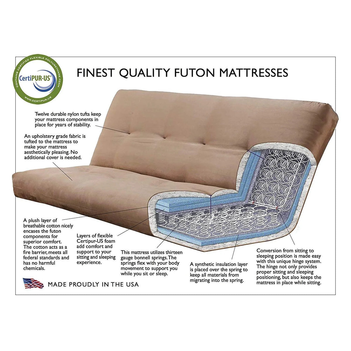 Linen Cocoa Futon Frame with Mattress D8727