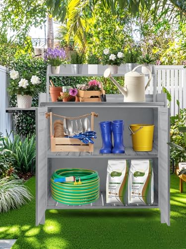 Foldable Wooden Potting Bench with Storage Cabinet C20861
