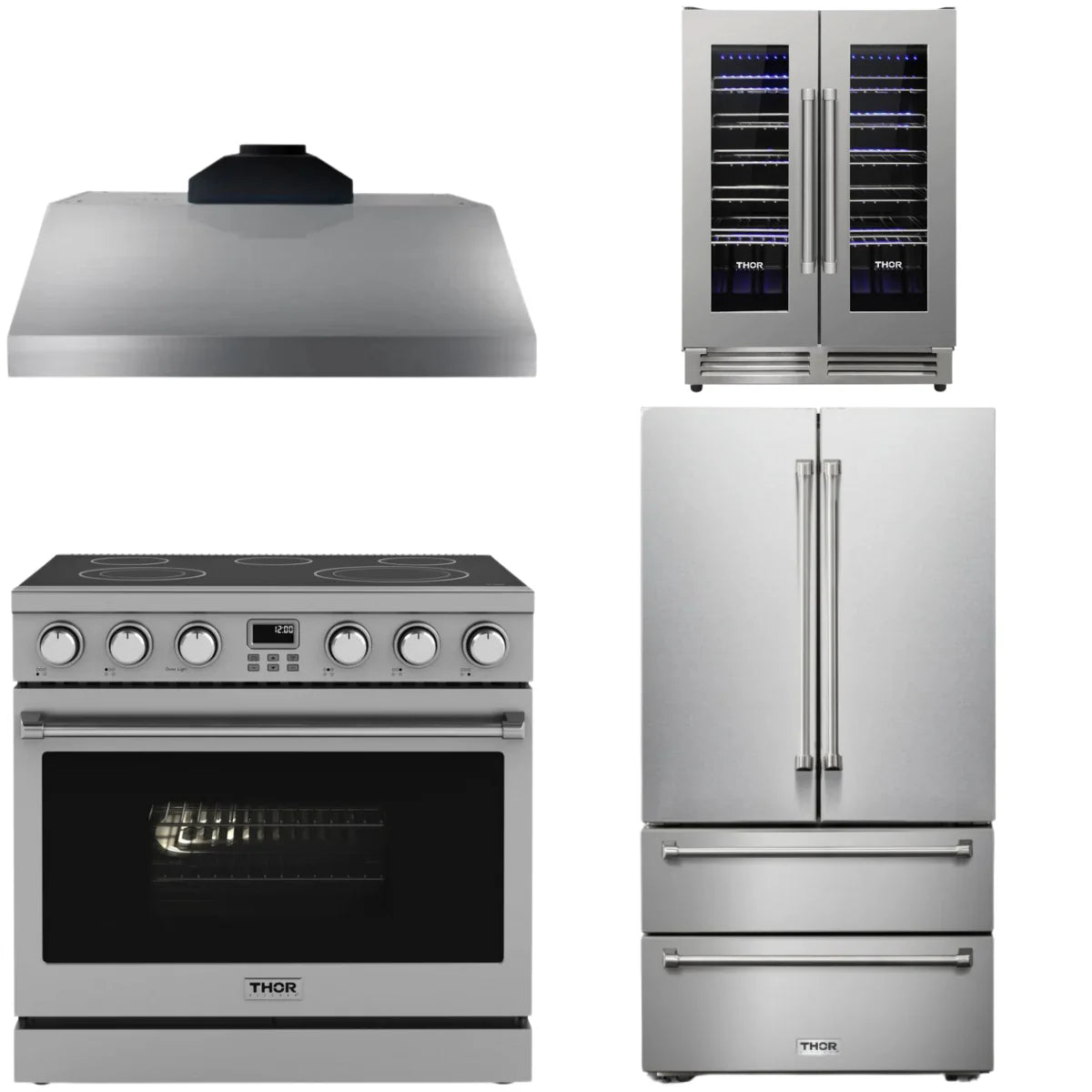 36 Electric Range, Range Hood, Refrigerator and Wine Cooler Z74361