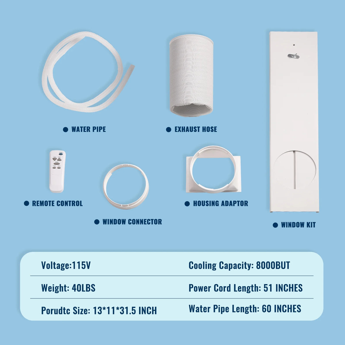 White 8000 Btu Portable Air Conditioner with Dehumidifier and Fan Mode I327