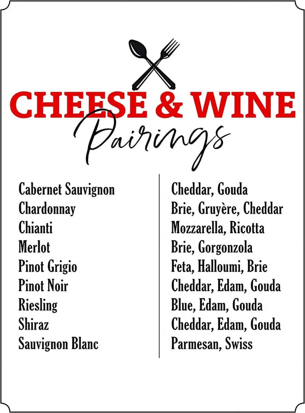 Laminated Poster 24x30 Cheese and Wine Chart Z134811