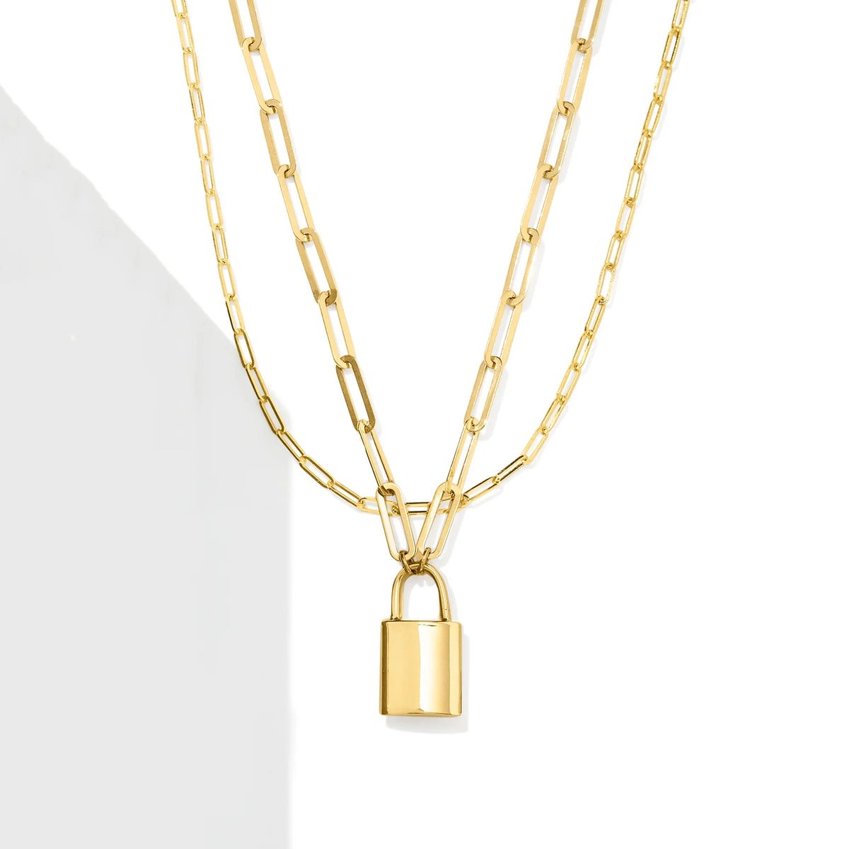 14kt Yellow Gold Paper Clip Link Padlock Necklace S47102