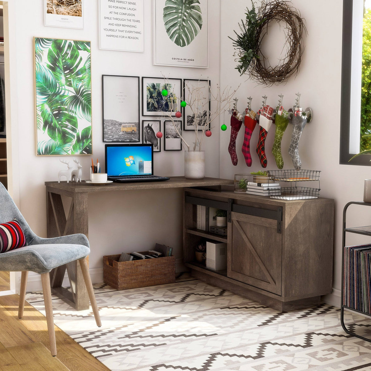Walnut Oak L-Shape Desk U8580