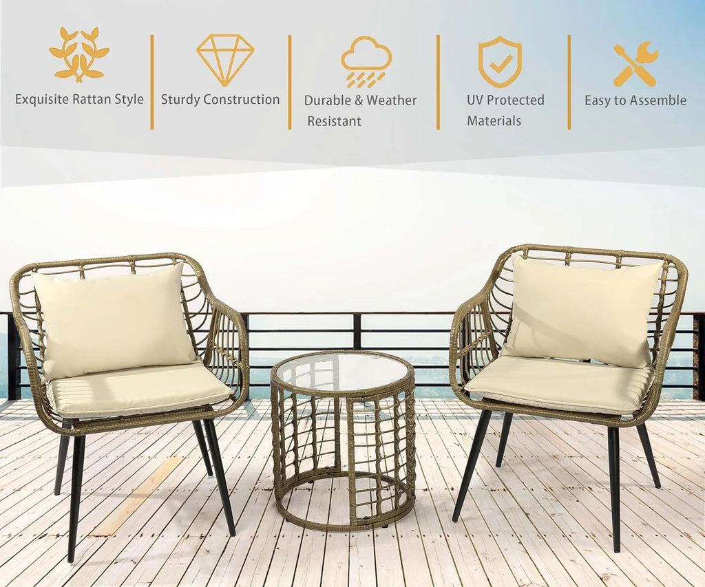 3 Piece All-Weather Patio Bistro Set with Cushions D29803