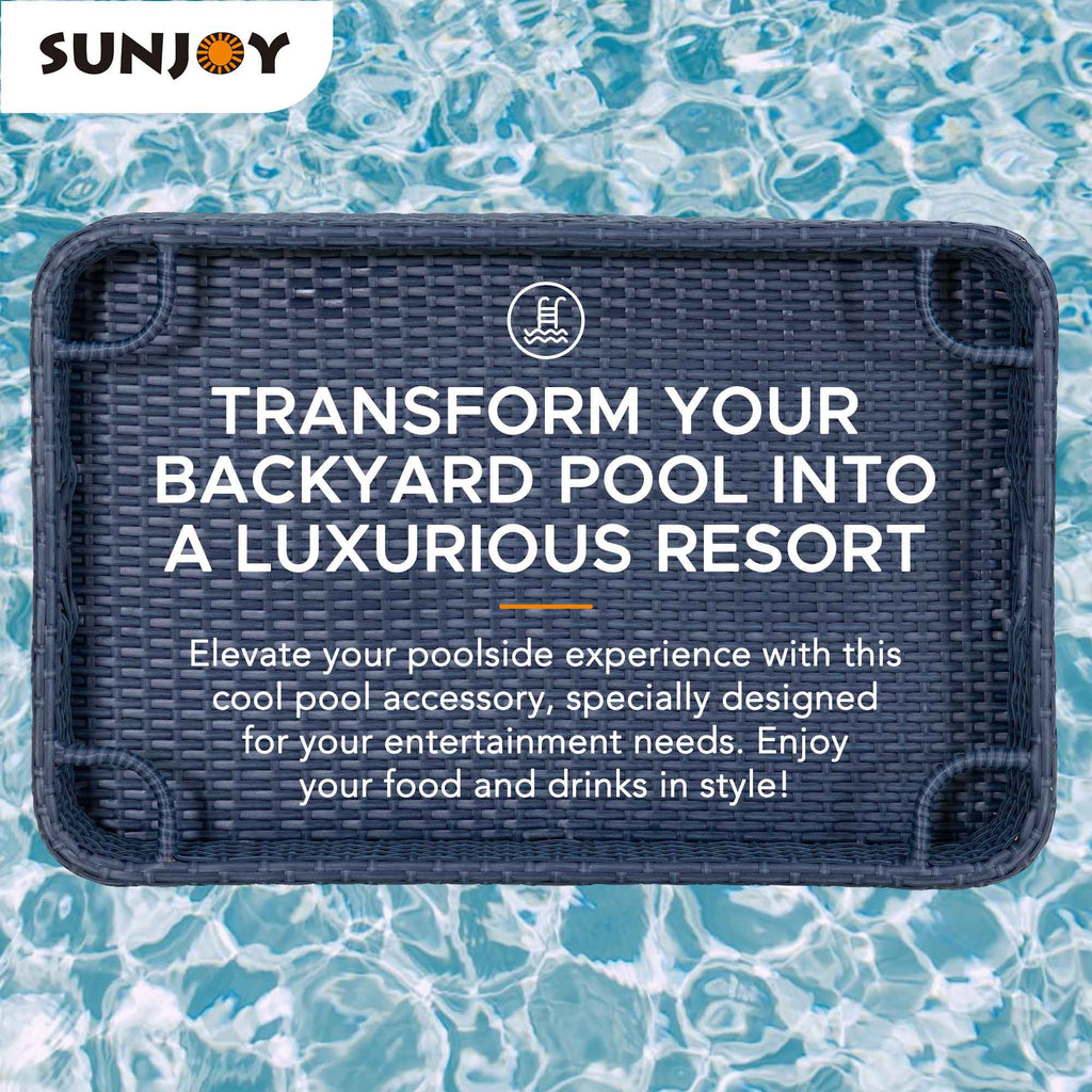 Navy Wicker Floating Pool Tray with Aluminum Frame T145411