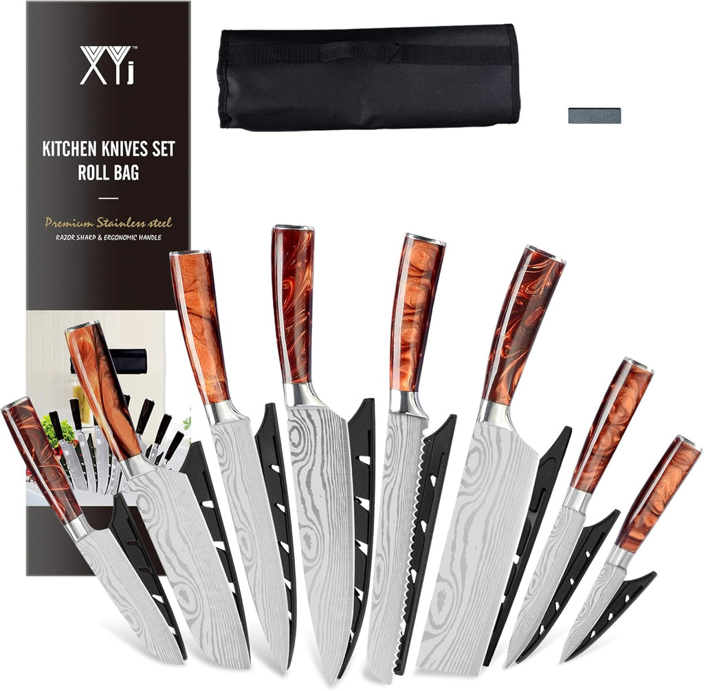8-pieces Stainless Steel Kitchen Knife Set with Carry Roll Bag F925904