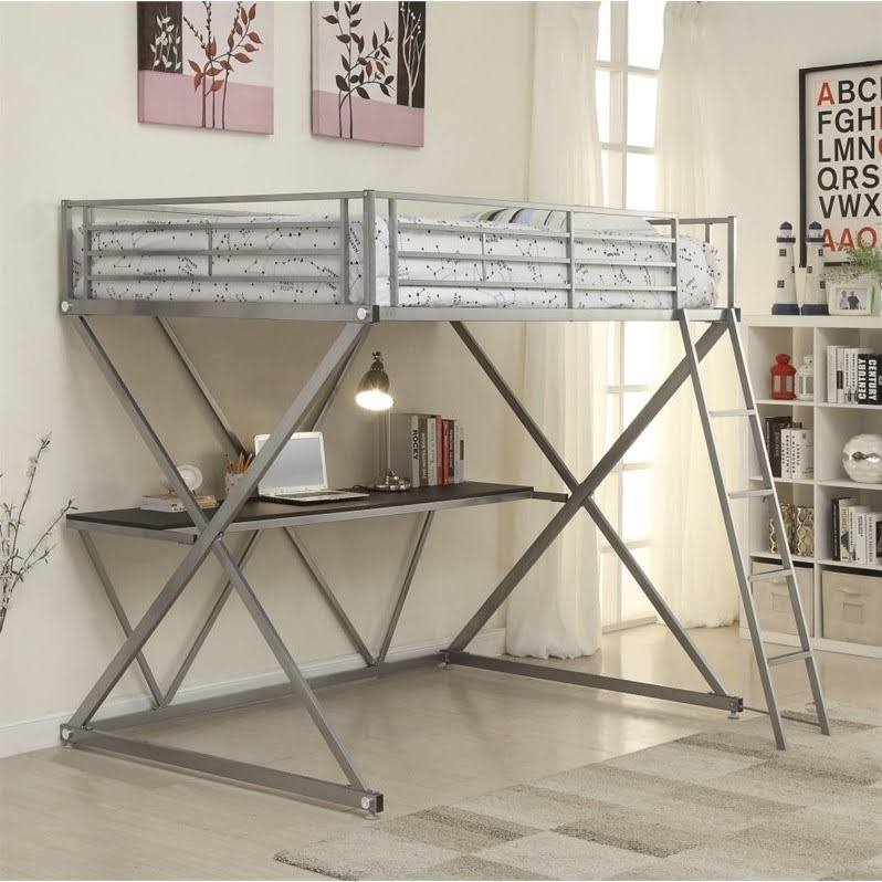 Silver Full Workstation Loft Bunk Bed with Desk L338658