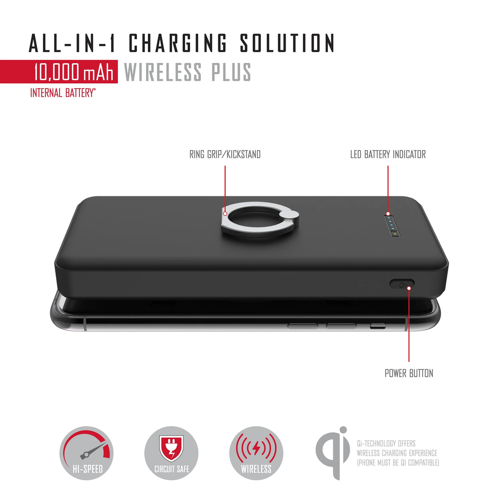 10,000mAh Portable Charger with Wireless Charging, Black K82859