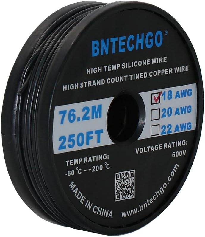 18 Gauge Silicone Wire Spool 500 ft Black Flexible 18 AWG Stranded Tinned Copper Wire Pack of 2 R79742