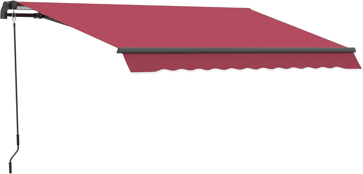 10' x 8' Manual Retractable Awning with UV Protection, Red Stripe F601