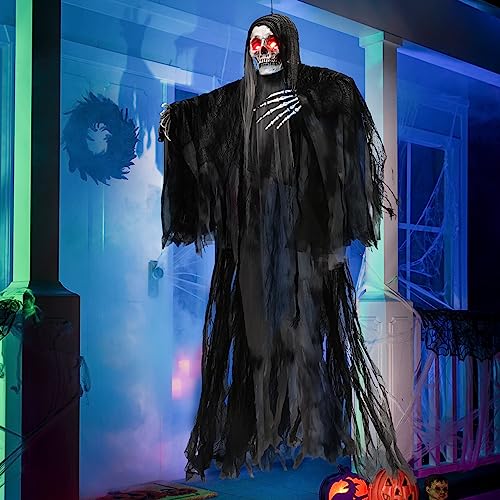 Hanging Grim Reaper Halloween Decoration with Glowing Eyes and Sound C293