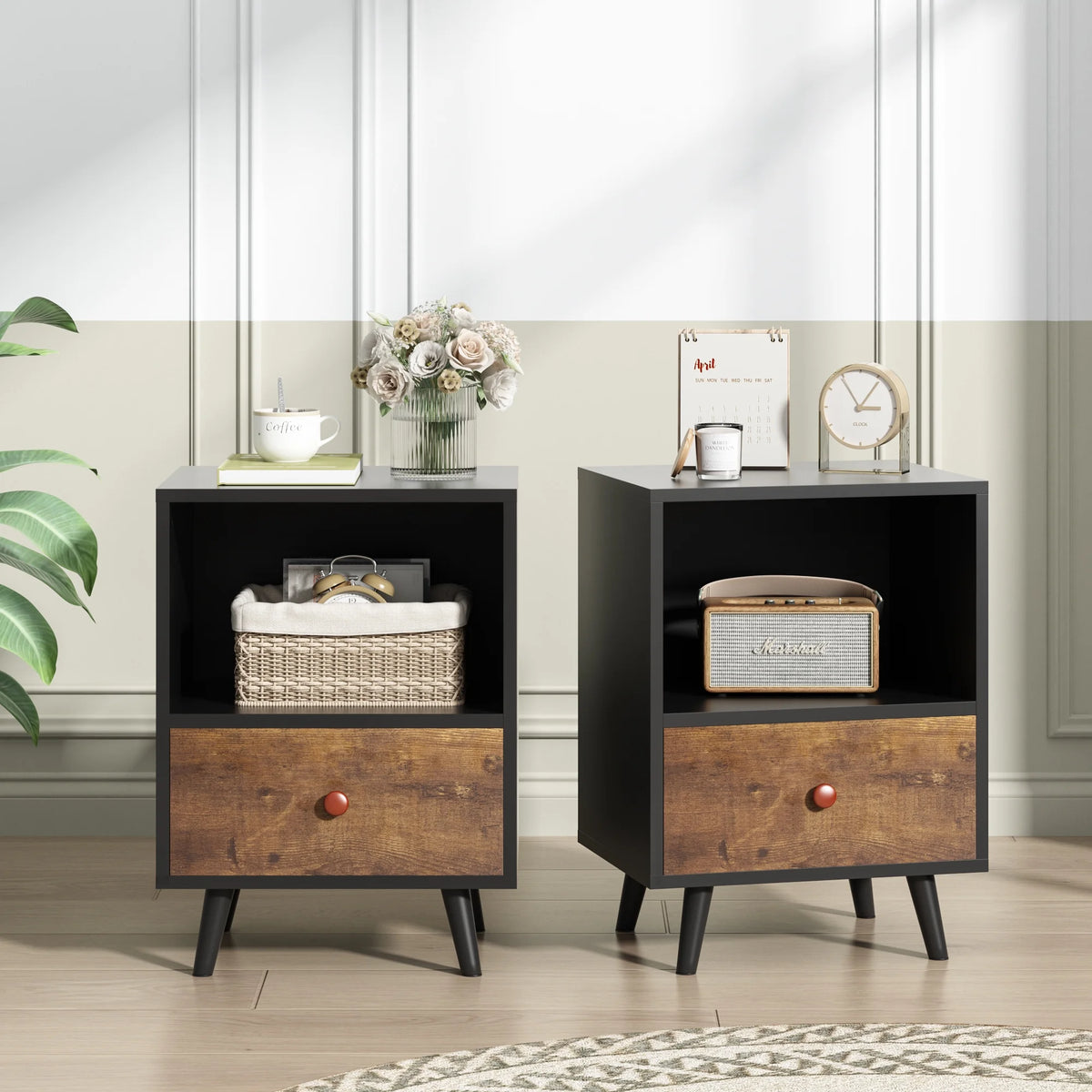 Set of 2 Nightstands with 1 Drawer and Open Shelf G870982