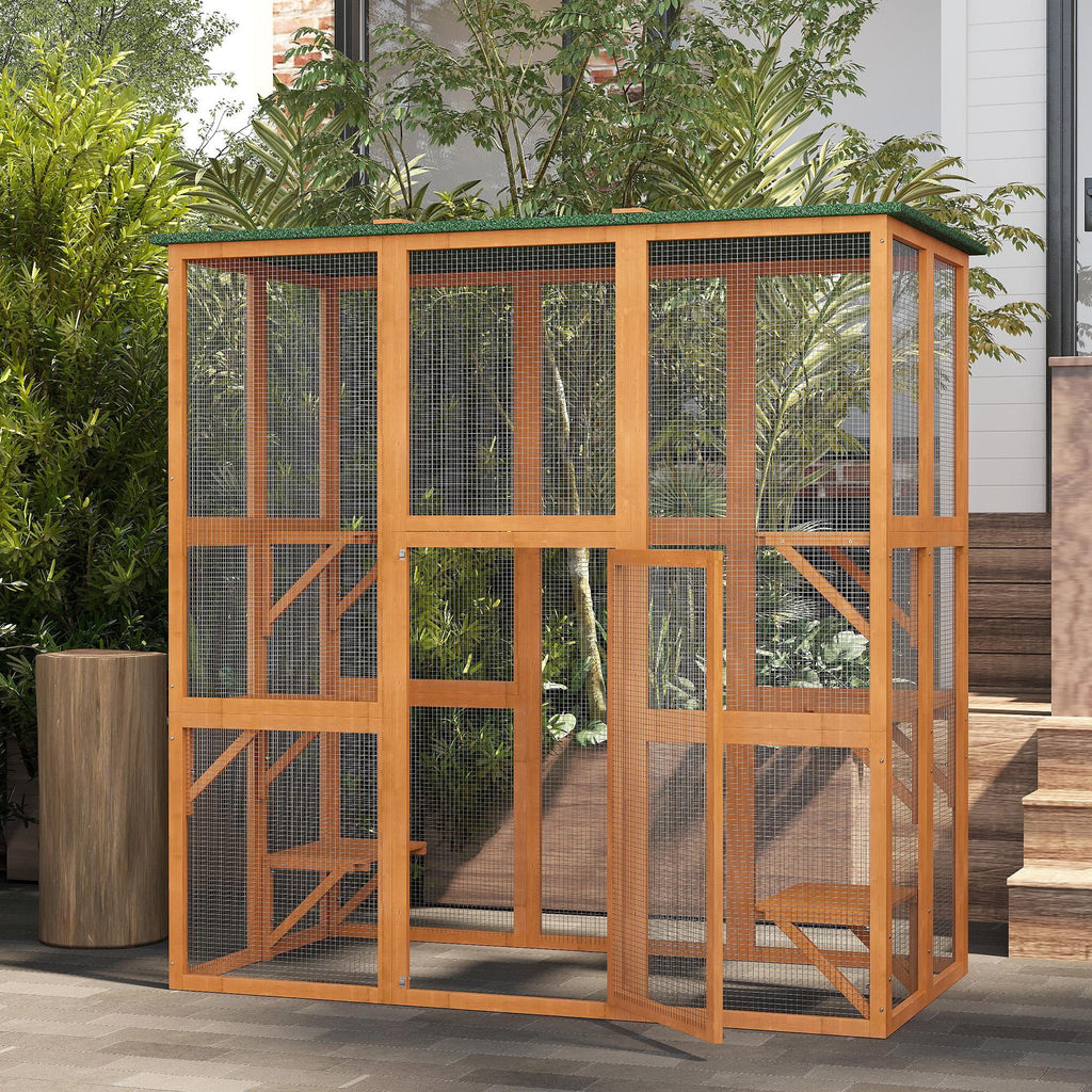 Outdoor Wooden Cat House with 6 High Ledges Y770