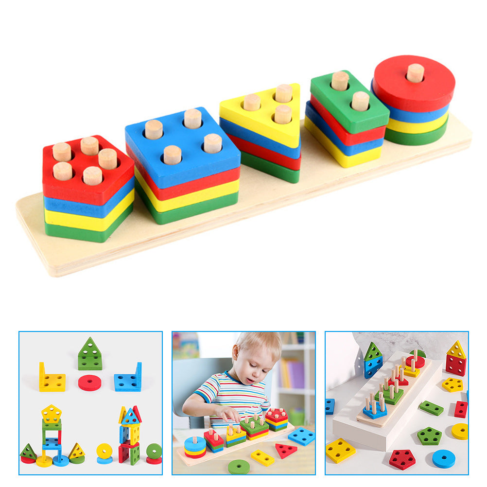 5 Sets Geometric Shape Matching Blocks Sorting Toys D293536