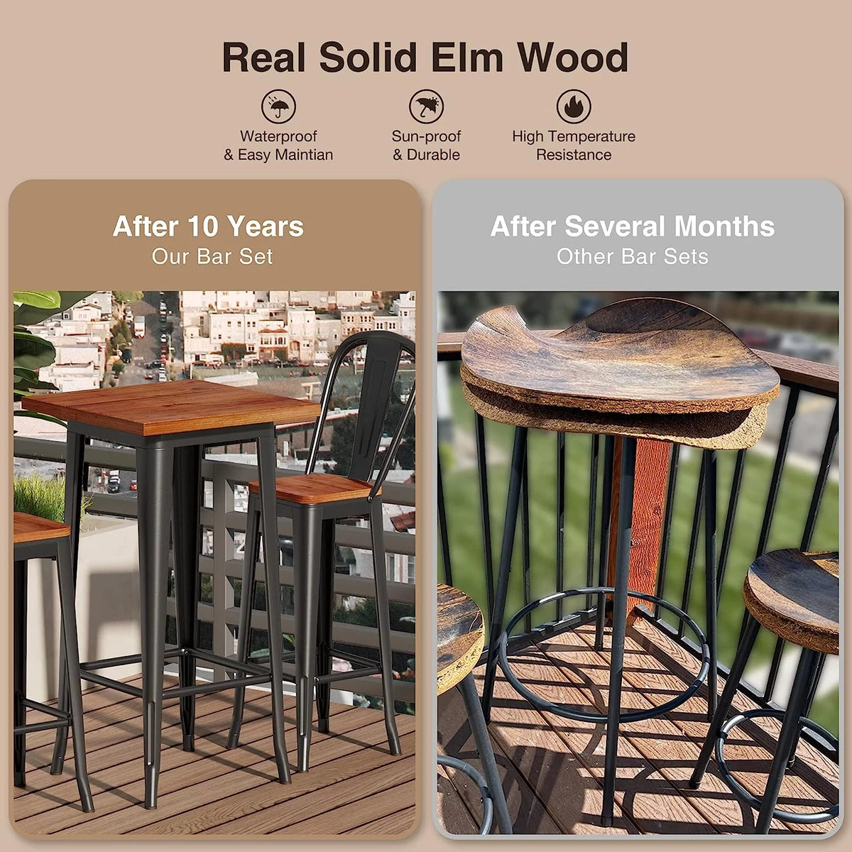 3 Pieces Table and Chair Set with Metal Frame D57995