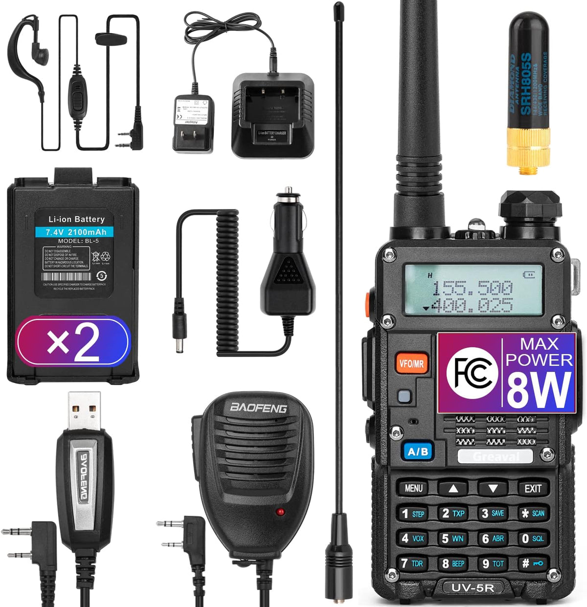 2 Pack UHF VHF Dual Band Handheld Walkie Talkie with Earpiece and Programming Cable V828