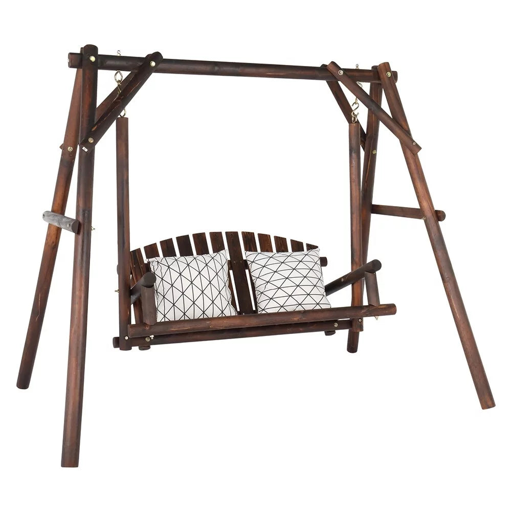Hardwood Patio Swing with Stand Dark Brown V217247