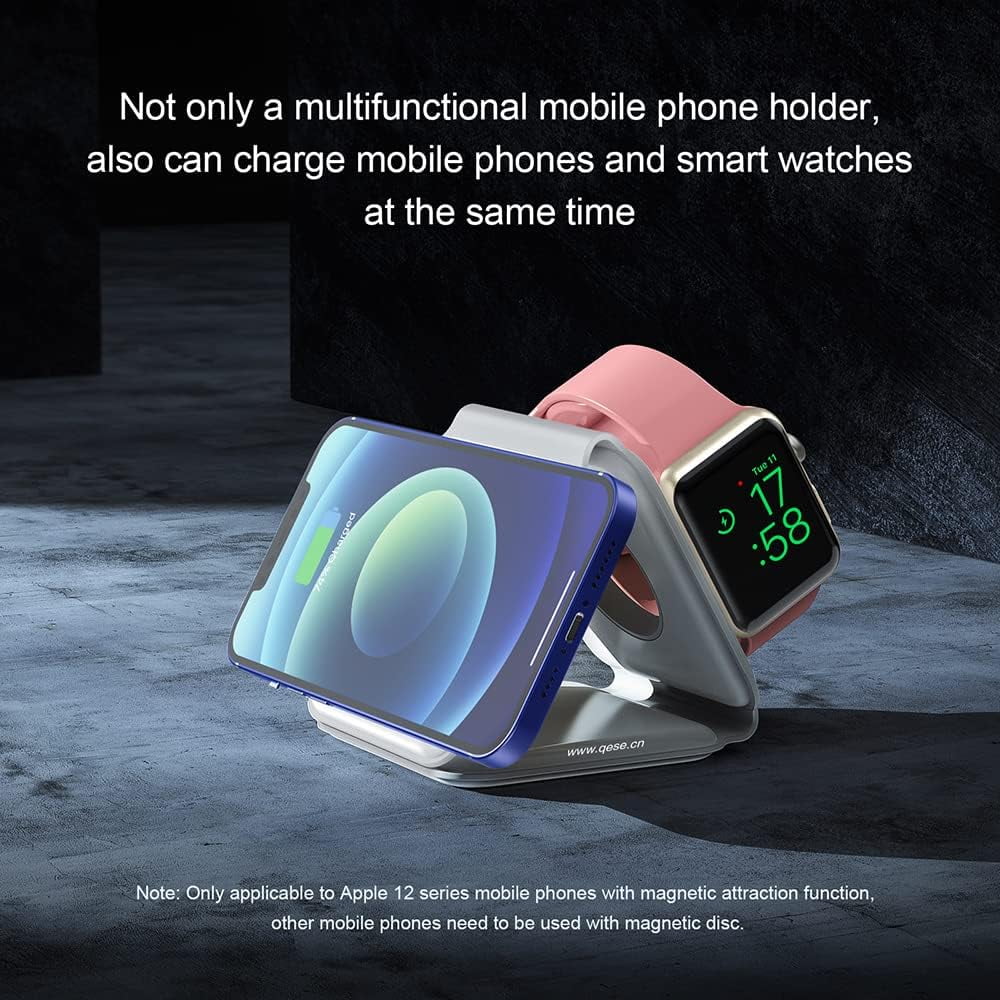 3 in 1 Magnetic Wireless Charging Stand with Cable for iPhone AirPods iWatch Android, White S131