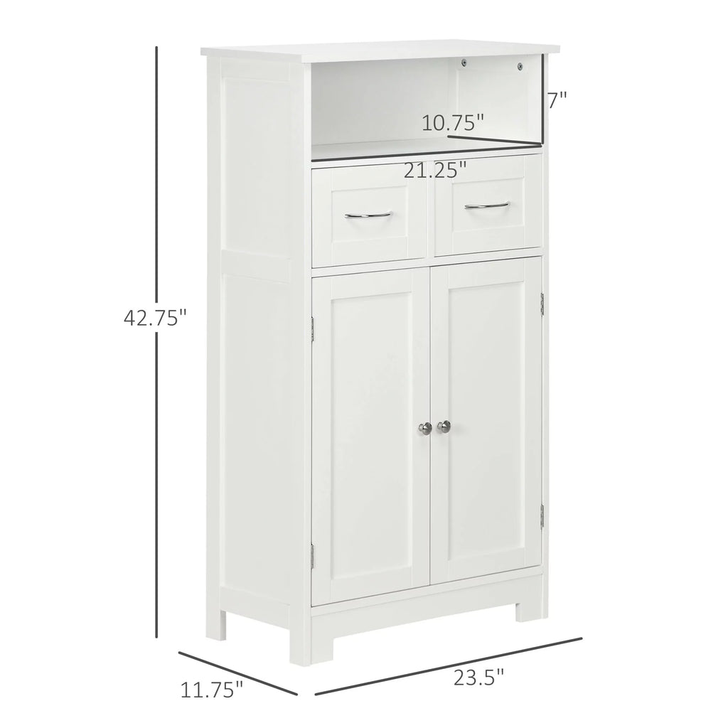 White Freestanding Bathroom Cabinet with Two Drawers and Adjustable Shelf T381