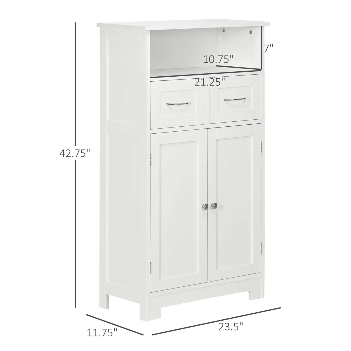 White Freestanding Bathroom Cabinet with Two Drawers and Adjustable Shelf T381