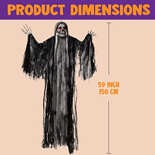 Hanging Grim Reaper Halloween Decoration with Glowing Eyes and Sound C293