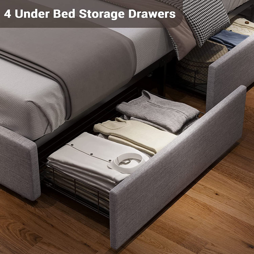Full Bed Frame with LED Lights Headboard, USB Charging Station and 4 Drawers S969