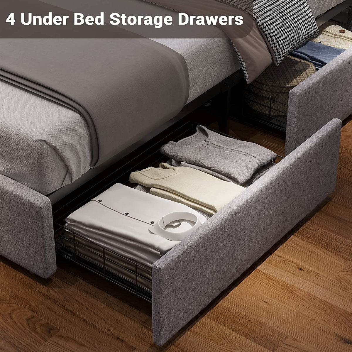 Full Bed Frame with LED Lights Headboard, USB Charging Station and 4 Drawers S969