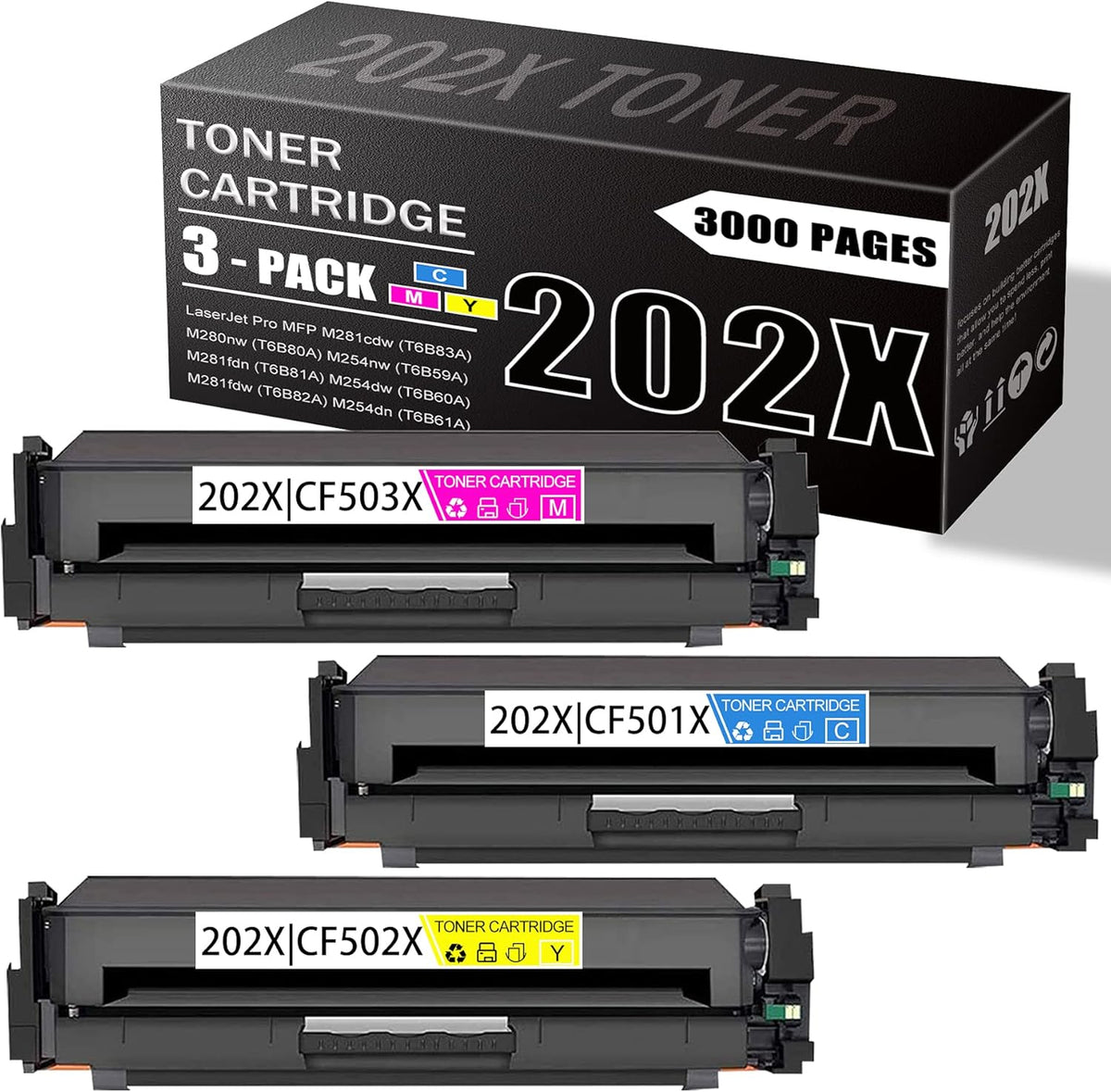 3 Pack CF501X CF502X CF503X Toner Cartridge for HP MFP M254nw M254dw M254dn M280nw M281fdn M281fdw M281cdw Printer D402128