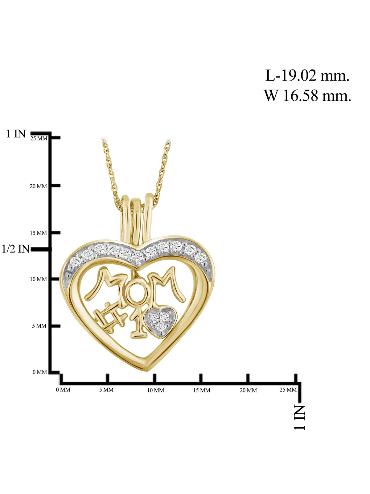 14K Gold Plated Silver Mother Daughter Necklace with White Diamonds J796