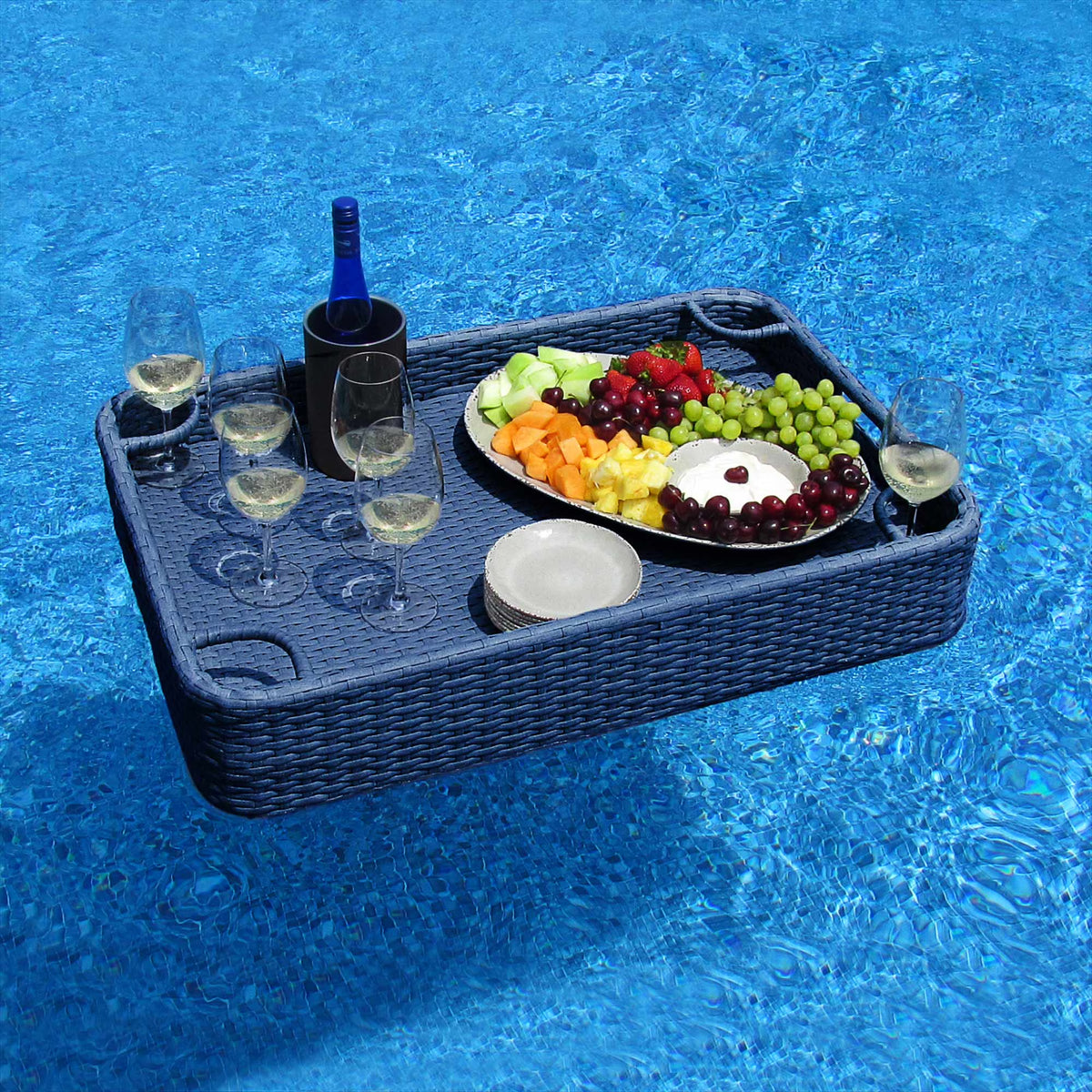 Navy Wicker Floating Pool Tray with Aluminum Frame T145411