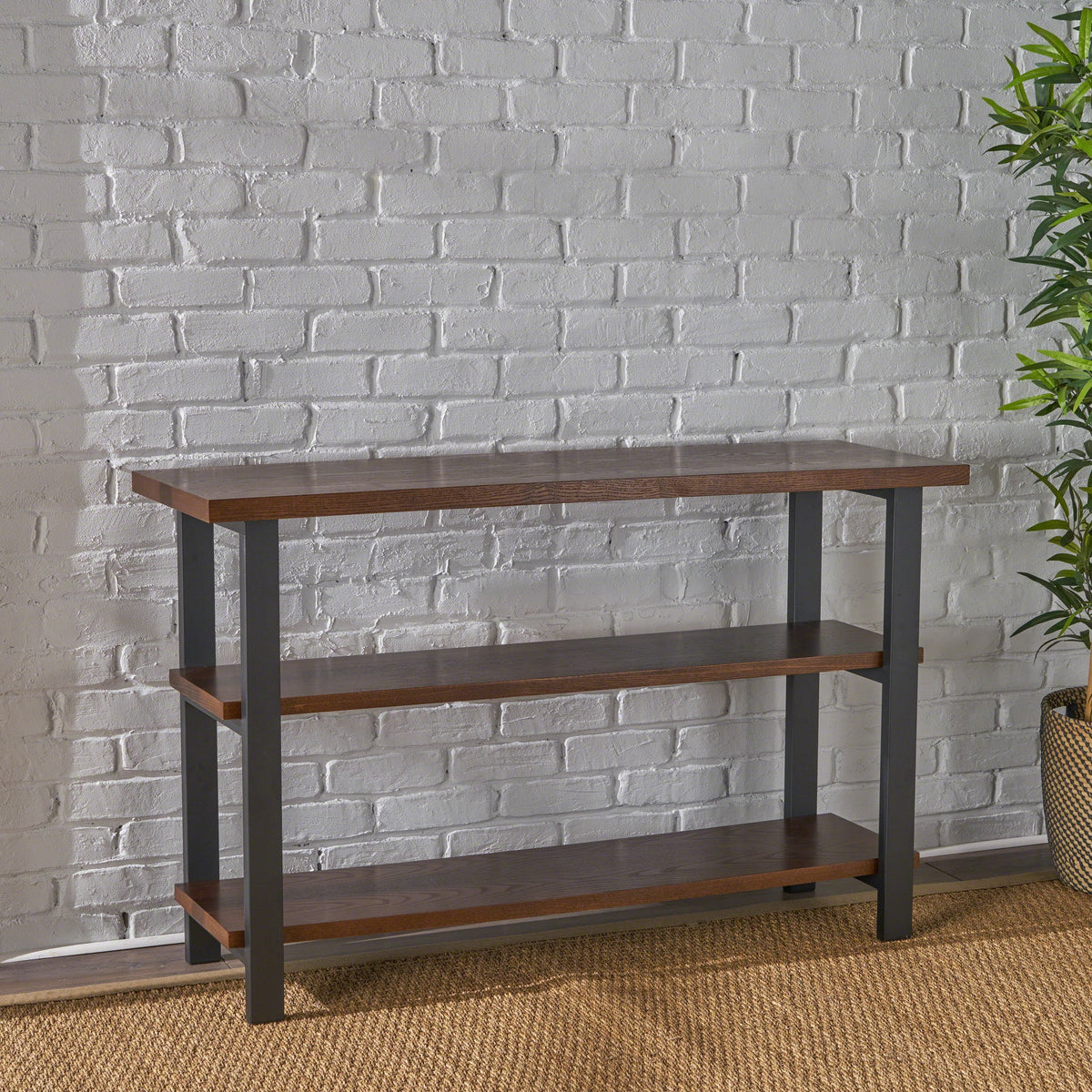 Dark Brown and Gun Metal 2 Shelf Faux Wood Bookcase V75045