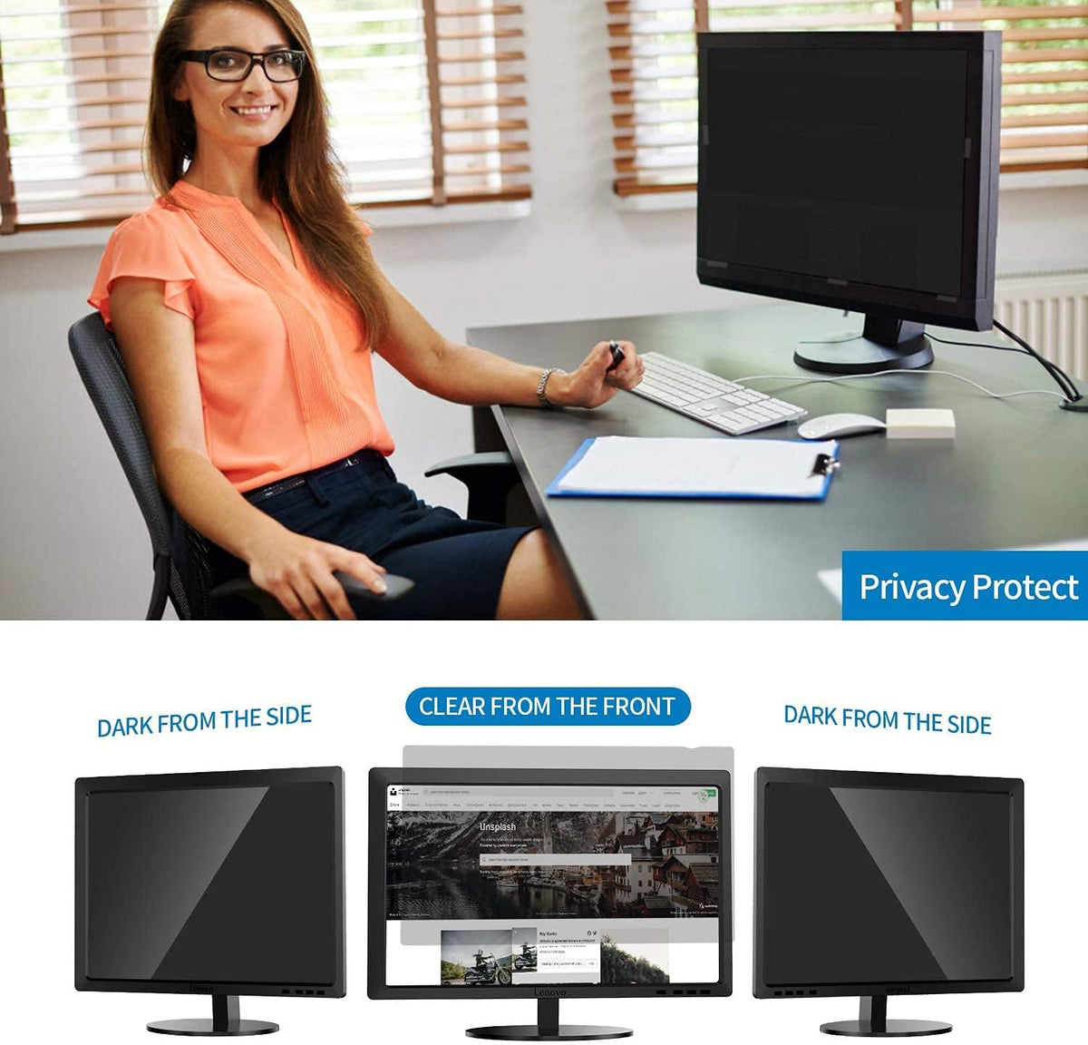 24 Inch 16:9 Anti Glare Anti Spy Privacy Screen Filter Film Pack of 2 I29267