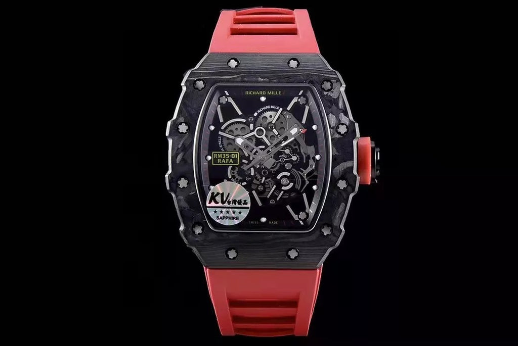 Black Bezel Red Markers Red Rubber Strap Watch I54043