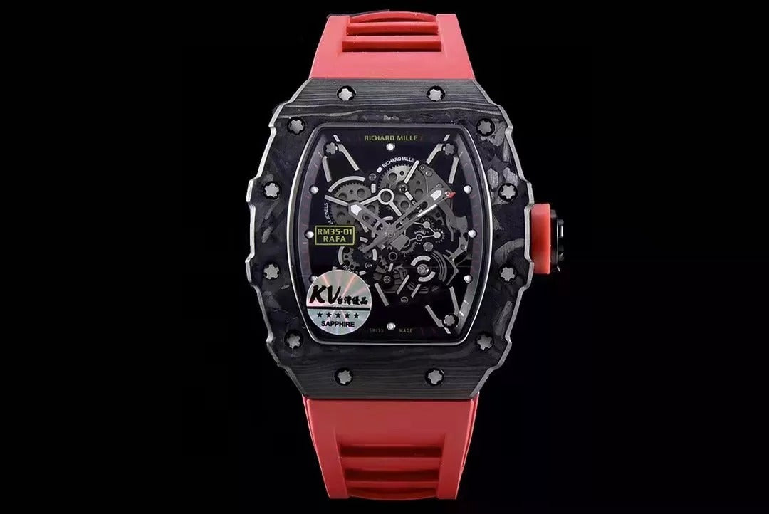 Black Bezel Red Markers Red Rubber Strap Watch I54043